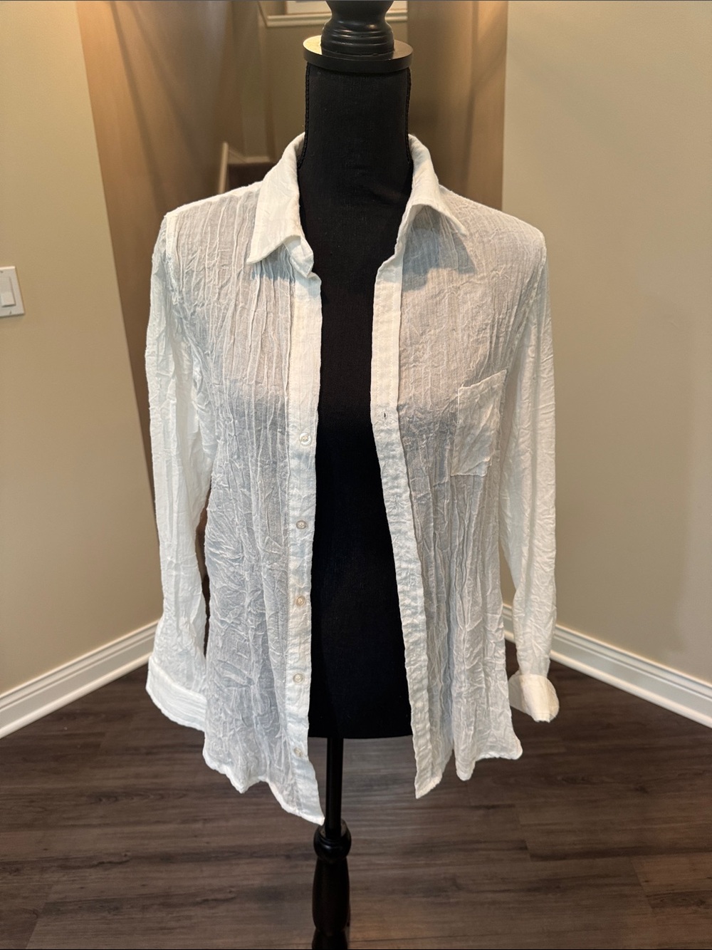Love Stitch White Button-Up Shirt with Black Tag Detail